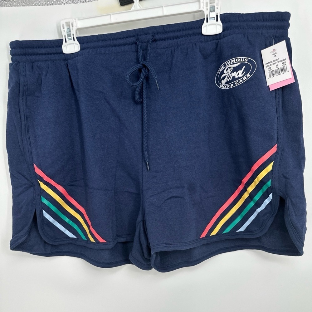NWT Ford Cars Striped Fleece Shorts Women's Size 2X Retro Lounge Comfy